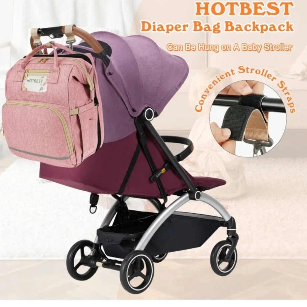 Light Pink Diaper Bag Backpack Changing Station